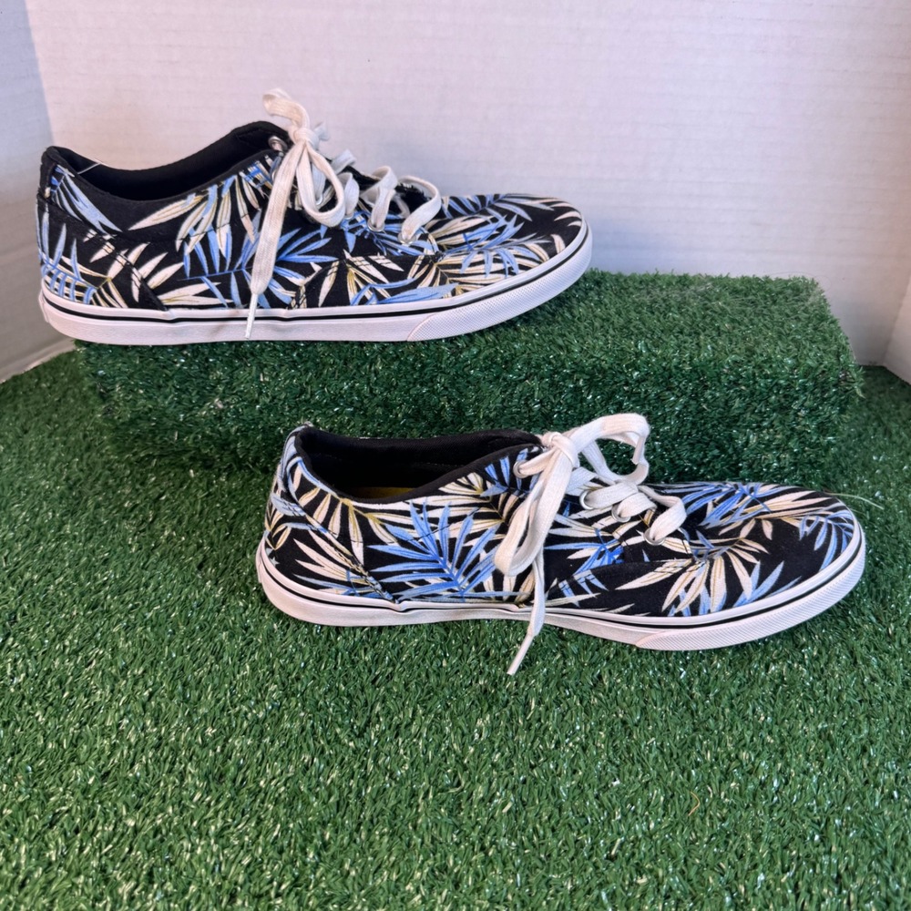 Vans Womens 8.5 Tropical Palm Leaf Print Low Top Canvas Sneakers Black Blue